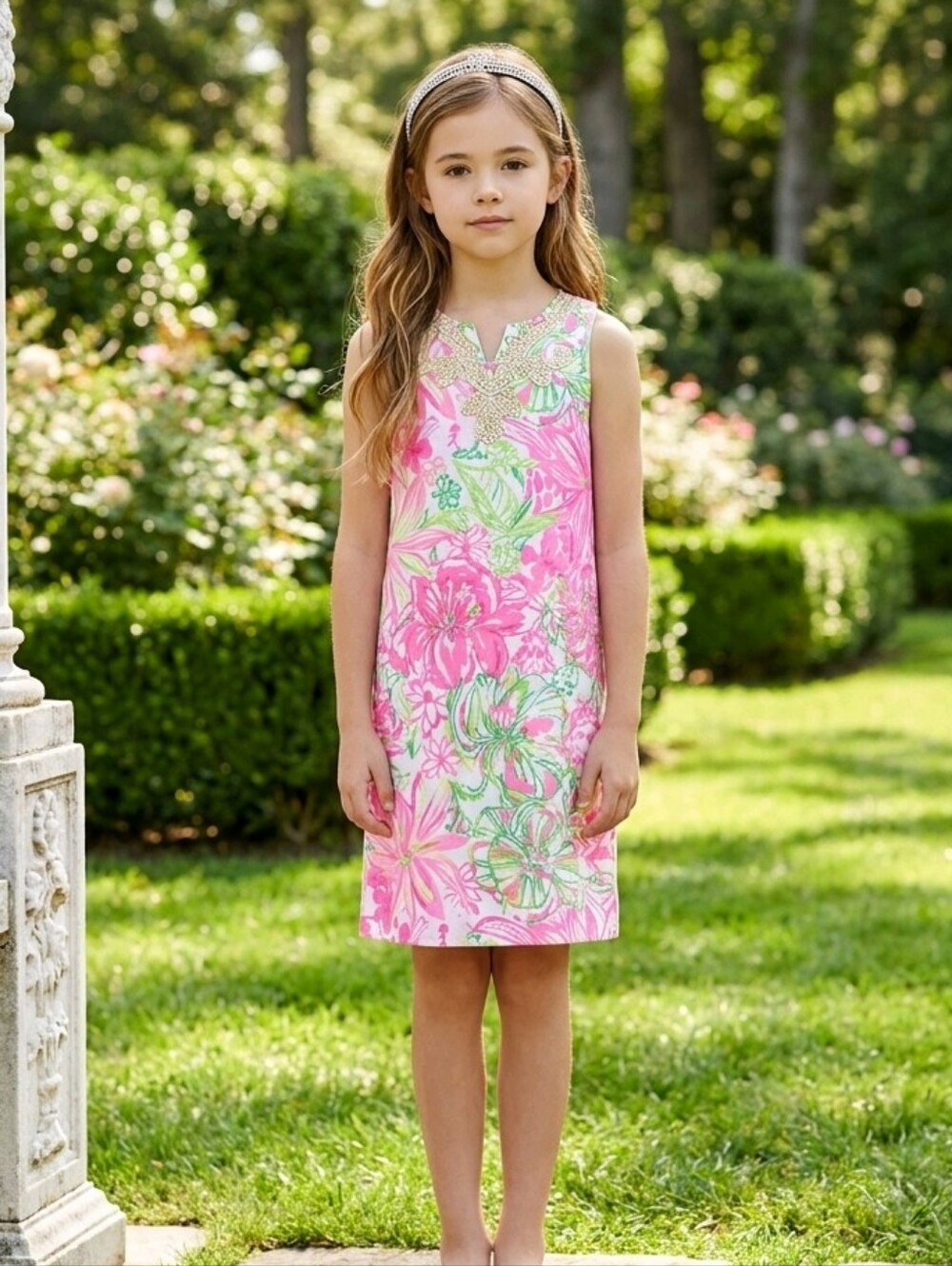 Lilly Pulitzer Pink Floral Shift Dress with Green Accents